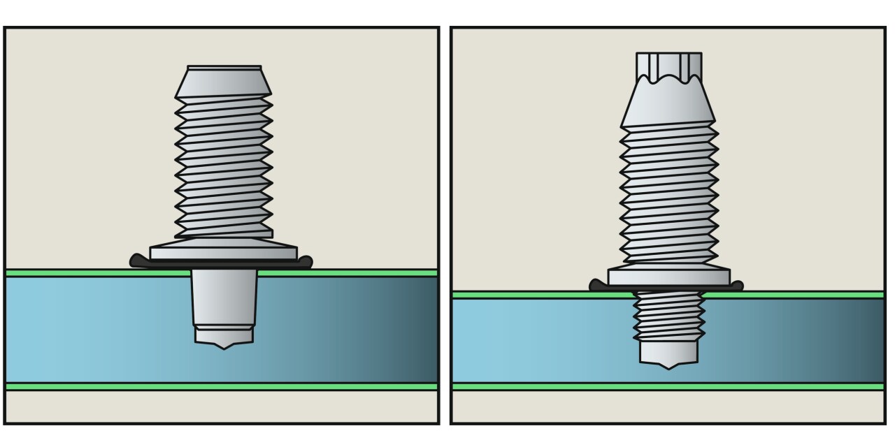 Diagram of a cross-section of steel showing blunt tip screw fastening
