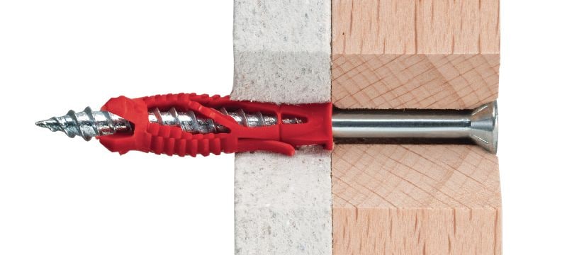 Tapón de plástico para pared HUD-1 Tapones de pared plásticos universales y económicos para fijación de carga ligera a paredes huecas y sólidas Aplicaciones 1