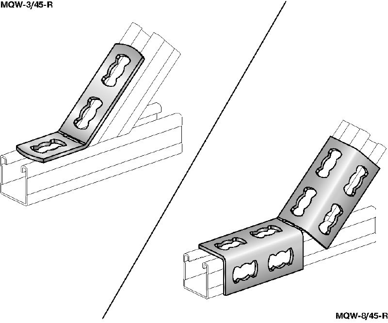 MQW 45°/135°-R Angular de 45 o 135 grados de acero inoxidable (A4) para la conexión de múltiples carriles de carga MQ