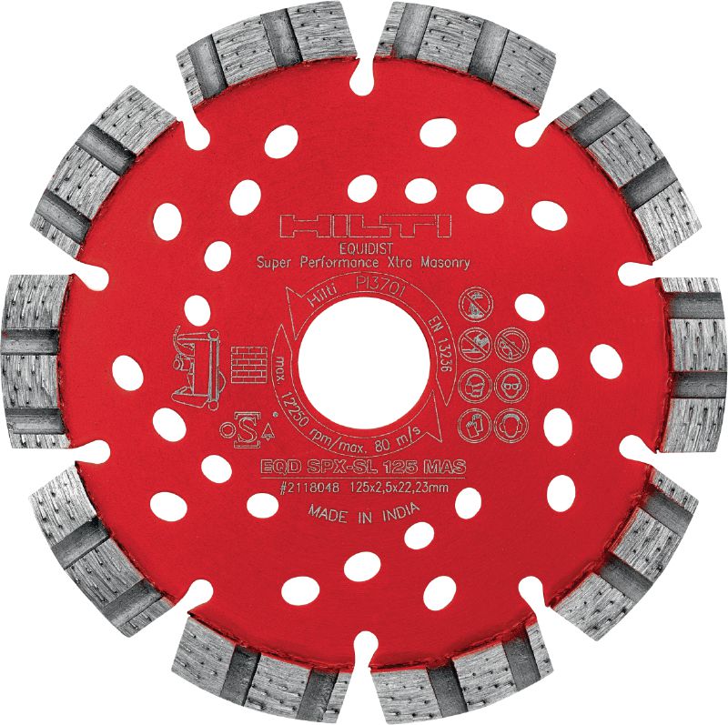 Disco de diamante para mampostería SPX-SL Hoja de diamante de alto desempeño con tecnología Equidist que ofrece un óptimo desempeño en tareas de ranurado en mampostería