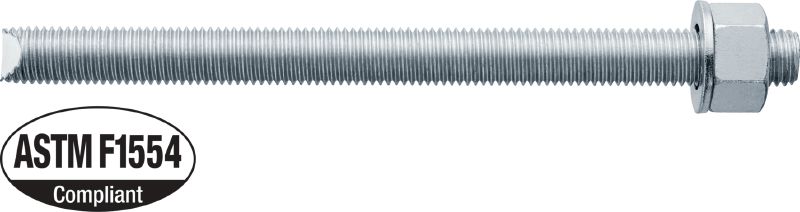 Varilla de anclaje HAS-E-55 Varilla de anclaje de alto desempeño para cápsulas químicas inyectables (acero al carbono, grado 55 ASTM F1554, galvanizada)