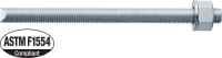 Varilla de anclaje HAS-E-55 Varilla de anclaje de alto desempeño para cápsulas químicas inyectables (acero al carbono, grado 55 ASTM F1554, galvanizada)